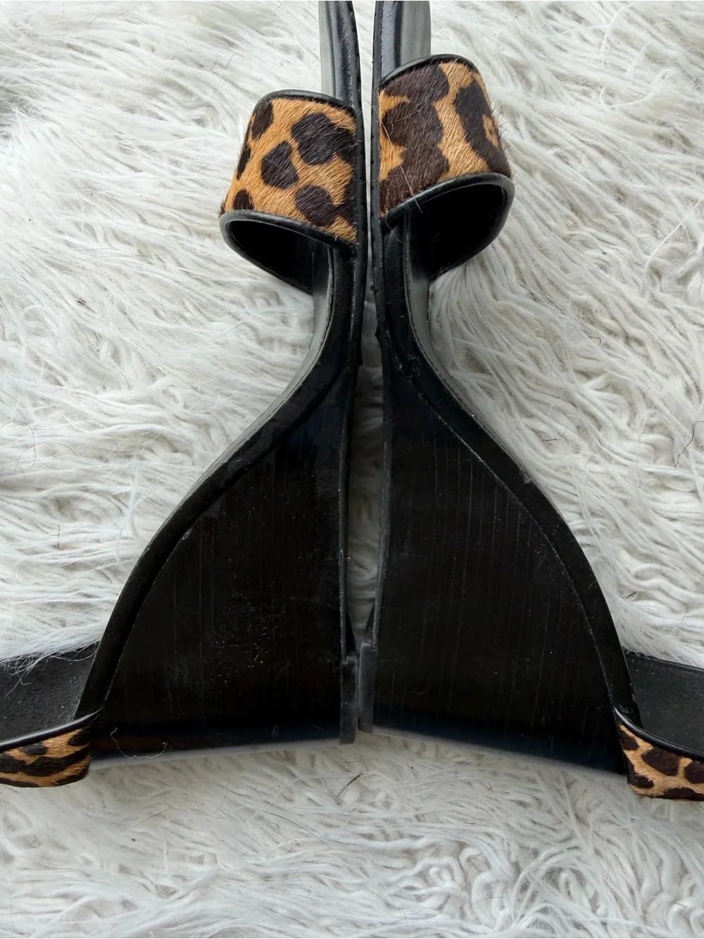 Michael Kors Leopard Calf Hair Wedge Sandals Black Gold Ankle Strap